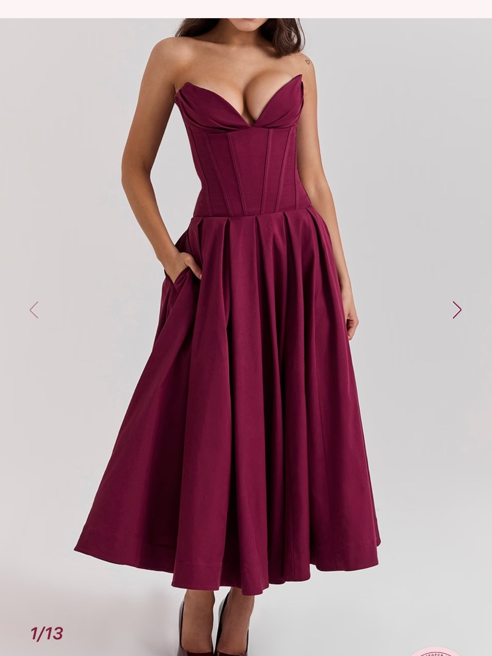 House of CB Strapless Burgundy Corset Midi Dress